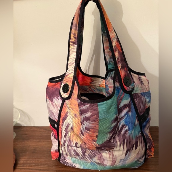 Kipling Large Multicolor Black Green Orange Blue Top Handle Shoulder Tote Bag - Picture 2 of 14